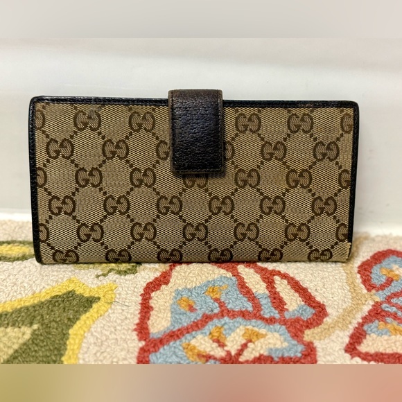 GUCCI Unisex Vintage GG Monogram Brown Leather/Canvas Long Continental Wallet - Picture 2 of 16